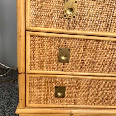 Chest of drawers rattan bamboo brass dal vera italy 1970