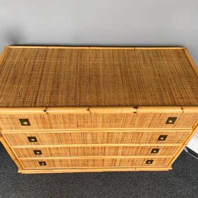 Chest of drawers rattan bamboo brass dal vera italy 1970
