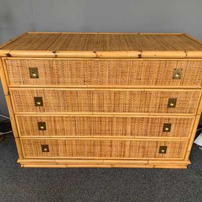 Chest of drawers rattan bamboo brass dal vera italy 1970