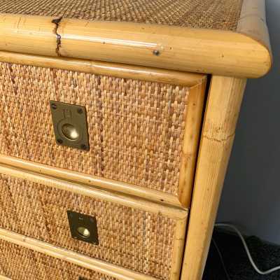 Chest of drawers rattan bamboo brass dal vera italy 1970