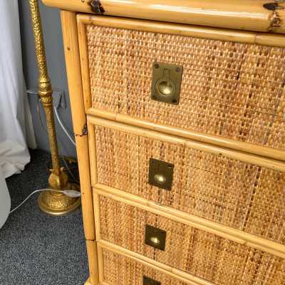 Chest of drawers rattan bamboo brass dal vera italy 1970