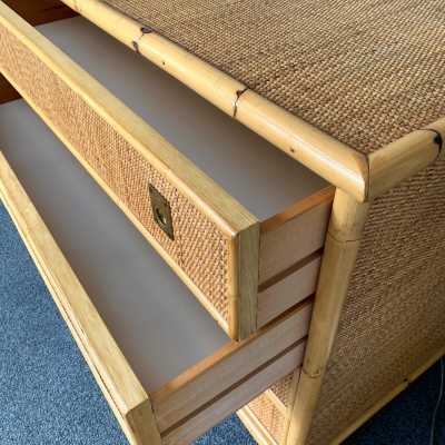 Chest of drawers rattan bamboo brass dal vera italy 1970