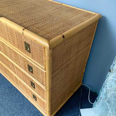 Chest of drawers rattan bamboo brass dal vera italy 1970