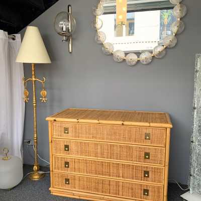 Chest of drawers rattan bamboo brass dal vera italy 1970