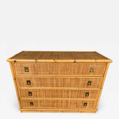 Chest of drawers rattan bamboo brass dal vera italy 1970