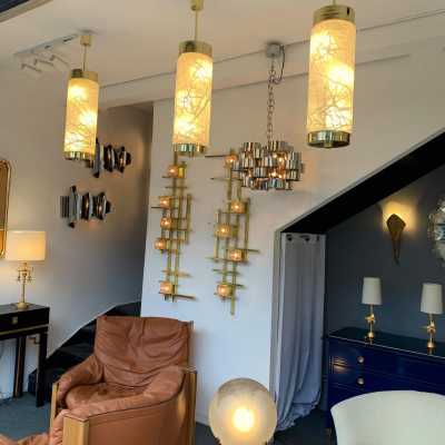 Hanging chandelier murano glass brass esperia 1970 1990 Italy
