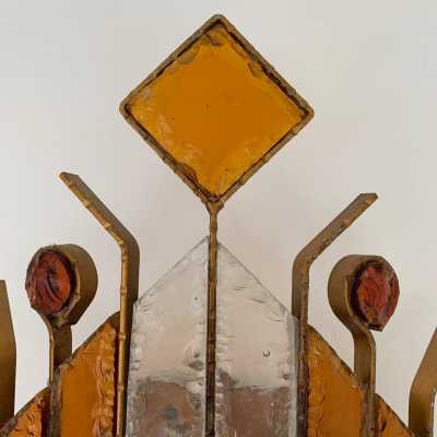 sconce wrought iron hammered glass biancardi jordan arte poliarte italy 1970