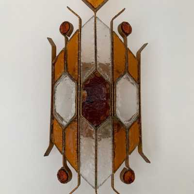 sconce wrought iron hammered glass biancardi jordan arte poliarte italy 1970