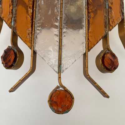 sconce wrought iron hammered glass biancardi jordan arte poliarte italy 1970