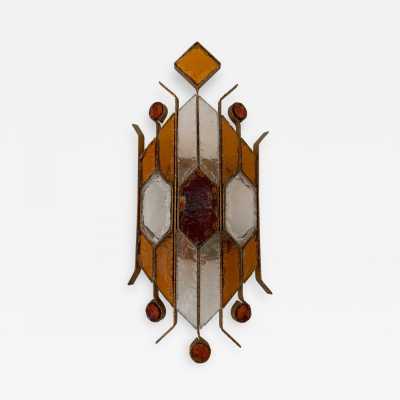 sconce wrought iron hammered glass biancardi jordan arte poliarte italy 1970