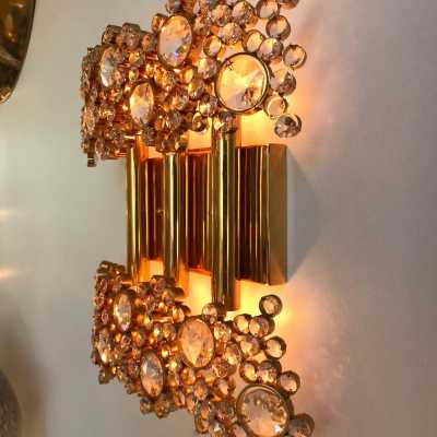 wall lights brass crystals glass palwa germany 1970 1980