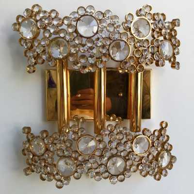 wall lights brass crystals glass palwa germany 1970 1980