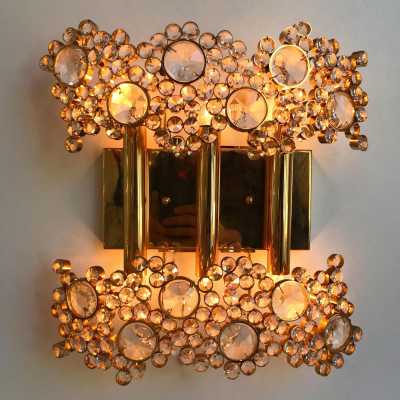 wall lights brass crystals glass palwa germany 1970 1980