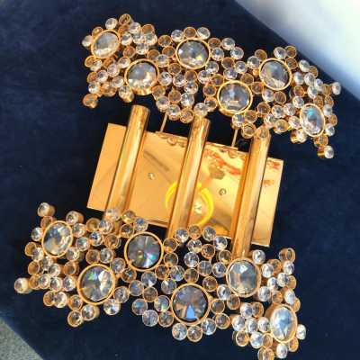 wall lights brass crystals glass palwa germany 1970 1980