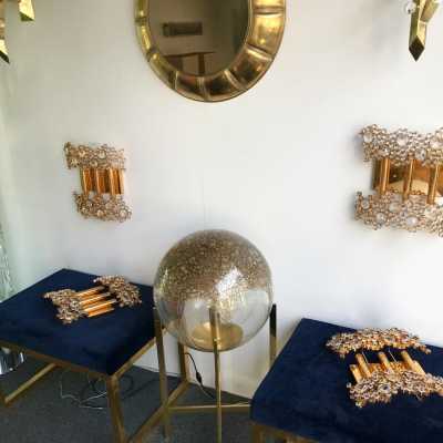 wall lights brass crystals glass palwa germany 1970 1980