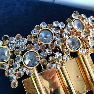 wall lights brass crystals glass palwa germany 1970 1980