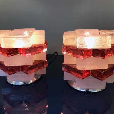 lamps pair poliarte glass italy 1970
