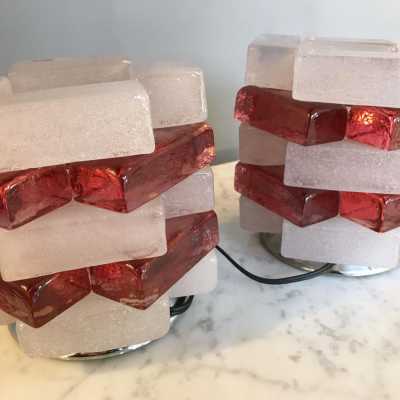 lamps pair poliarte glass italy 1970
