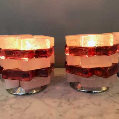 lamps pair poliarte glass italy 1970