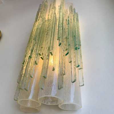 wall light pair of hammered glass poliarte italy 1970