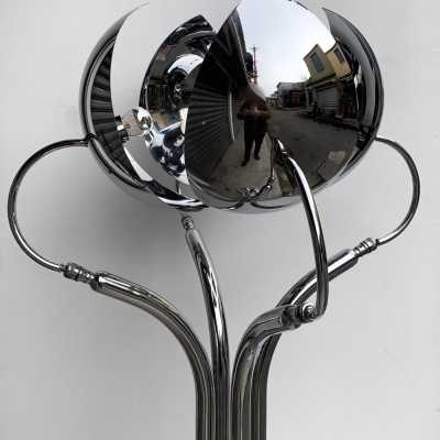 Floor lamps pair chromed metal reggiani sciolari italy 1970