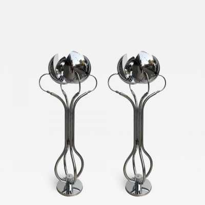 Floor lamps pair chromed metal reggiani sciolari italy 1970