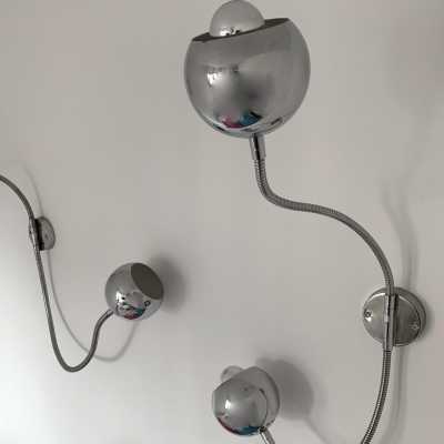 wall lights pair chromed metal reggiani sciolari italy 1970