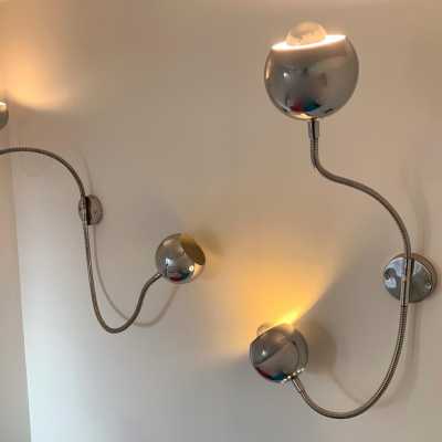 wall lights pair chromed metal reggiani sciolari italy 1970