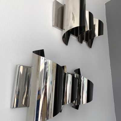 chrome metal pair wall lights targetti sciolari reggiani 1970