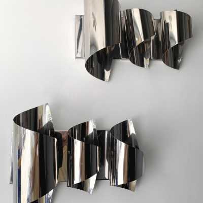 chrome metal pair wall lights targetti sciolari reggiani 1970