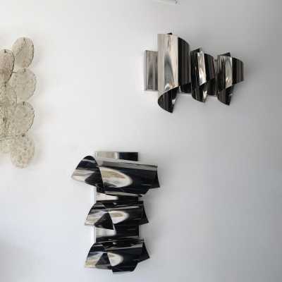 chrome metal pair wall lights targetti sciolari reggiani 1970