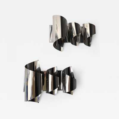 chrome metal pair wall lights targetti sciolari reggiani 1970