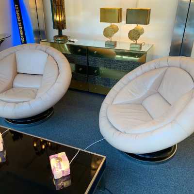 Saporiti leather armchairs italy 1970 space age