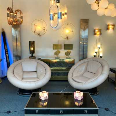 Saporiti leather armchairs italy 1970 space age