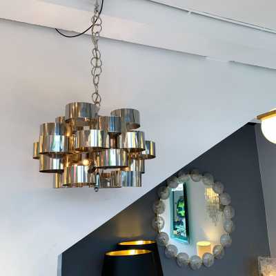 chrome metal chandelier reggiani sciolari Targetti Sankey Italy 1970