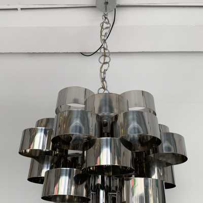 chrome metal chandelier reggiani sciolari Targetti Sankey Italy 1970