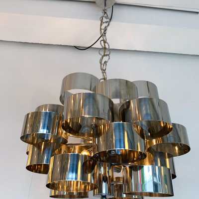 chrome metal chandelier reggiani sciolari Targetti Sankey Italy 1970