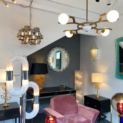 chrome metal chandelier reggiani sciolari Targetti Sankey Italy 1970
