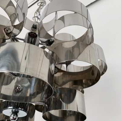 chrome metal chandelier reggiani sciolari Targetti Sankey Italy 1970