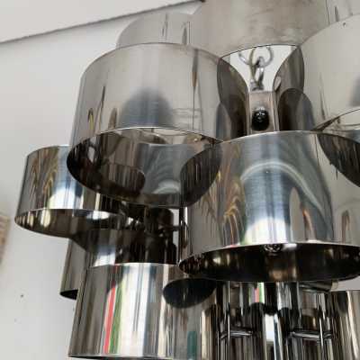 chrome metal chandelier reggiani sciolari Targetti Sankey Italy 1970