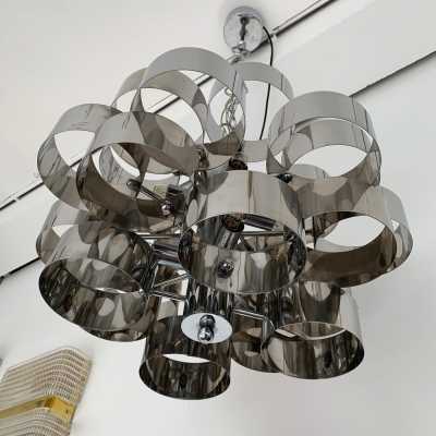 chrome metal chandelier reggiani sciolari Targetti Sankey Italy 1970