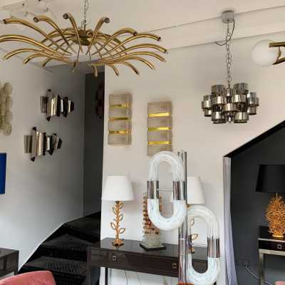 chrome metal chandelier reggiani sciolari Targetti Sankey Italy 1970