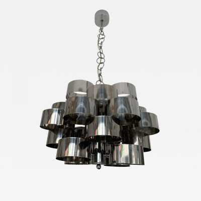 chrome metal chandelier reggiani sciolari Targetti Sankey Italy 1970