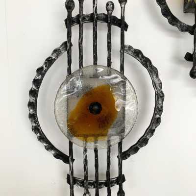 wall lights pair wrought iron murano glass Tom Ahlström & Hans Ehrich 1970