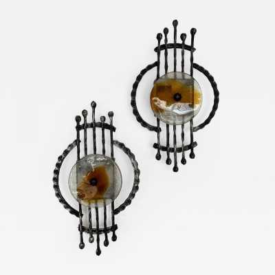 wall lights pair wrought iron murano glass Tom Ahlström & Hans Ehrich 1970