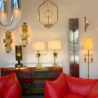 silver bronze metal wall lights murano glass venini italy 1970 1980