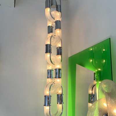 chain chandelier murano glass chrome metal aldo carlo nason mazzega italy 1970
