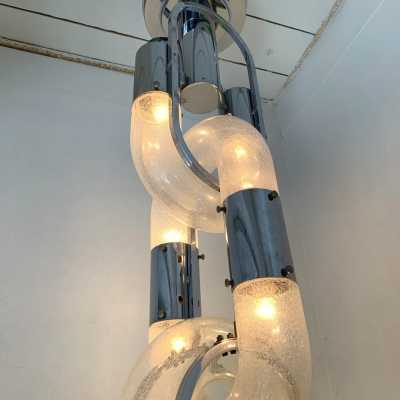 chain chandelier murano glass chrome metal aldo carlo nason mazzega italy 1970