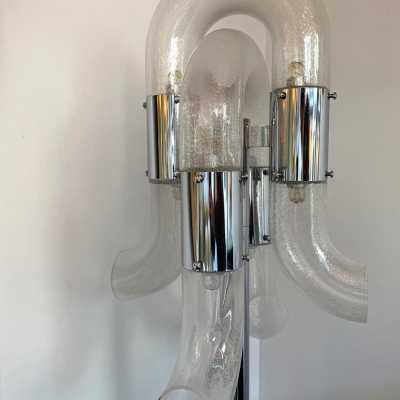 floor lamp pair murano glass metal chrome aldo carlo nason mazzega italy 1970