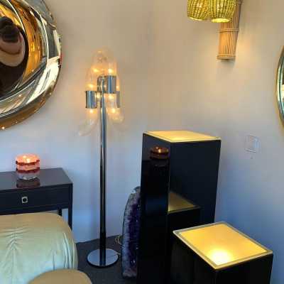 floor lamp pair murano glass metal chrome aldo carlo nason mazzega italy 1970